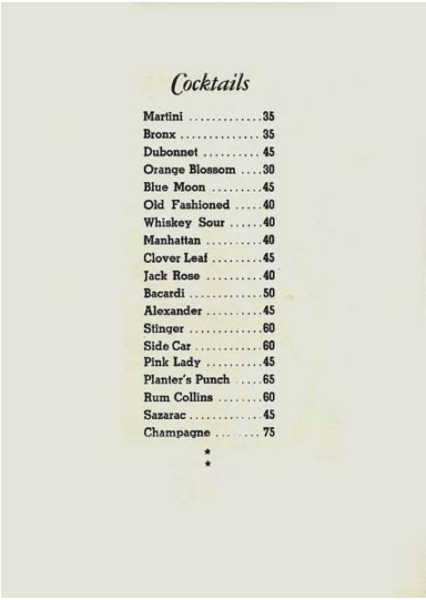 A list of cocktails on a white background