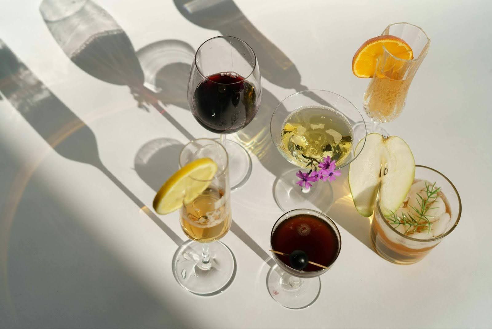 six cocktails on table
