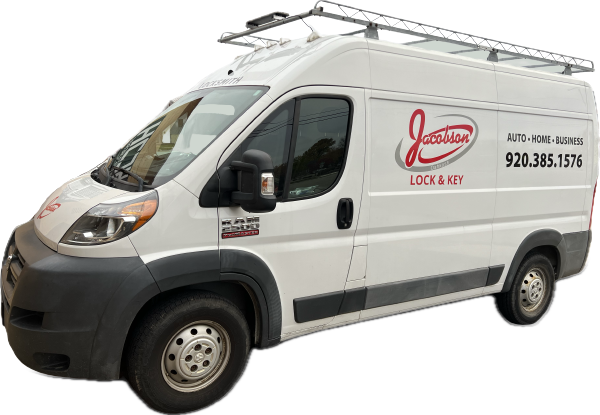 White service van with ladder rack and company logo, shown in side view on a white background