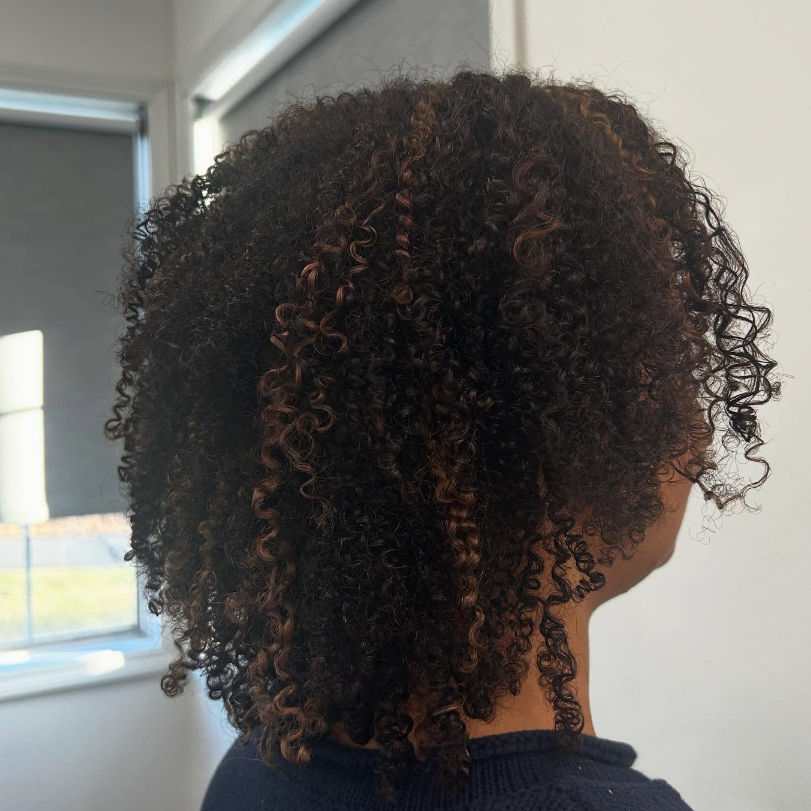 a woman getting her hair cut with a moroccanoil cape