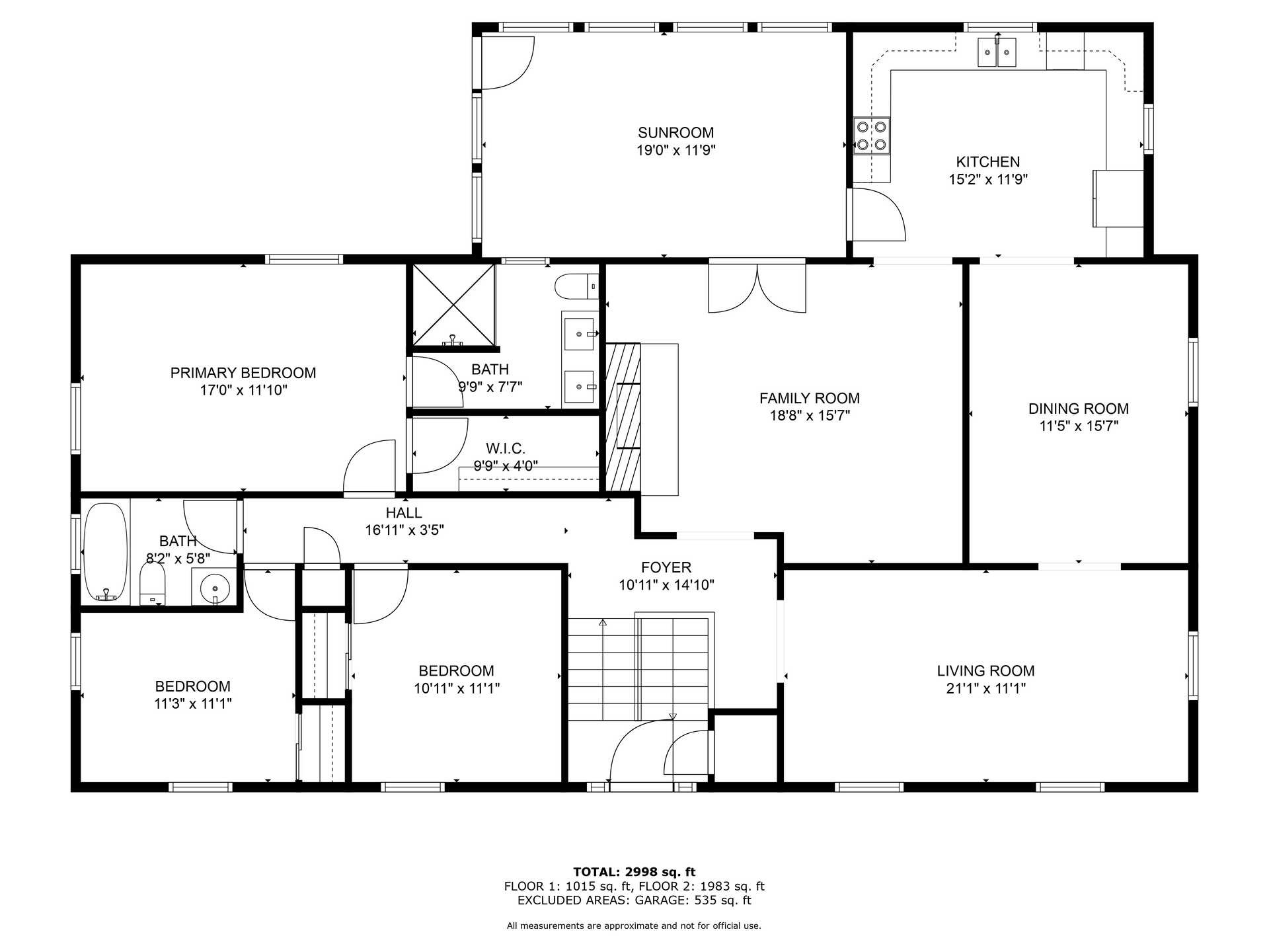 Black-and-white architectural floor plan with labeled rooms and hallways