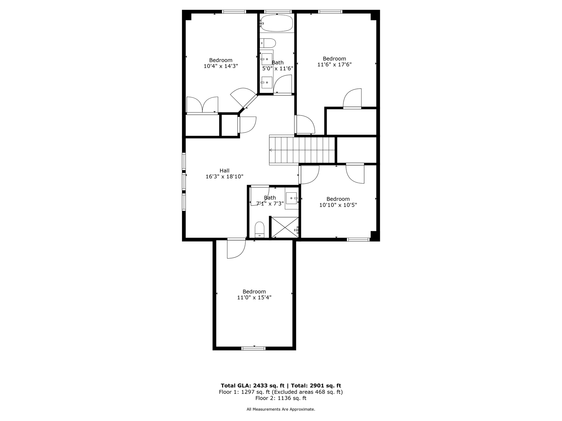 Black-and-white house floor plan showing multiple rooms and hallways