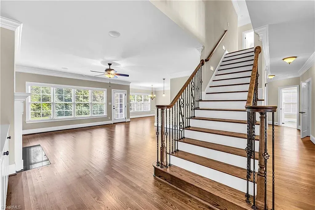 There is a staircase in the middle of the room.