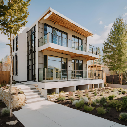 A modern house with a lot of windows and balconies
