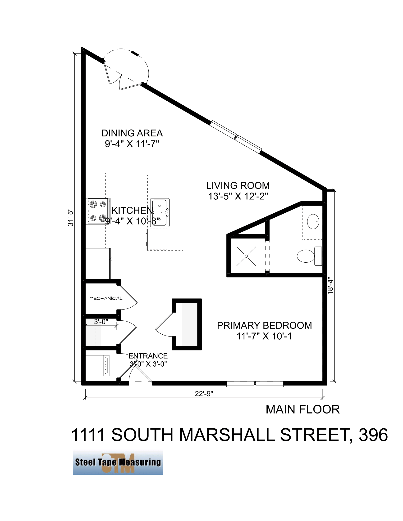 A black and white floor plan of a house on south marshall street.