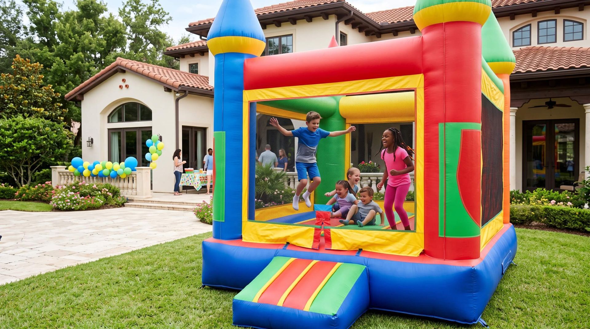 kids clearly enjoying the rented bounce house