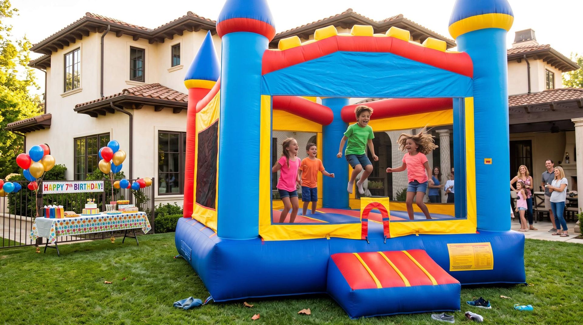 kid playing in large rented bounce house