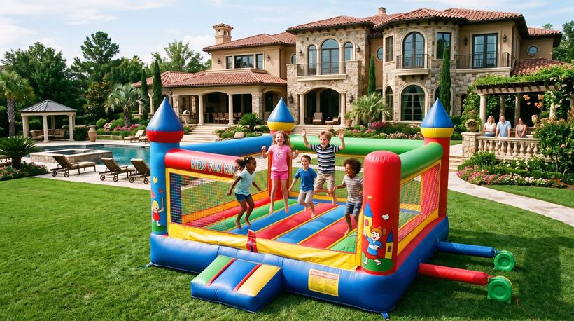 kids bouncing around in rented bounce house