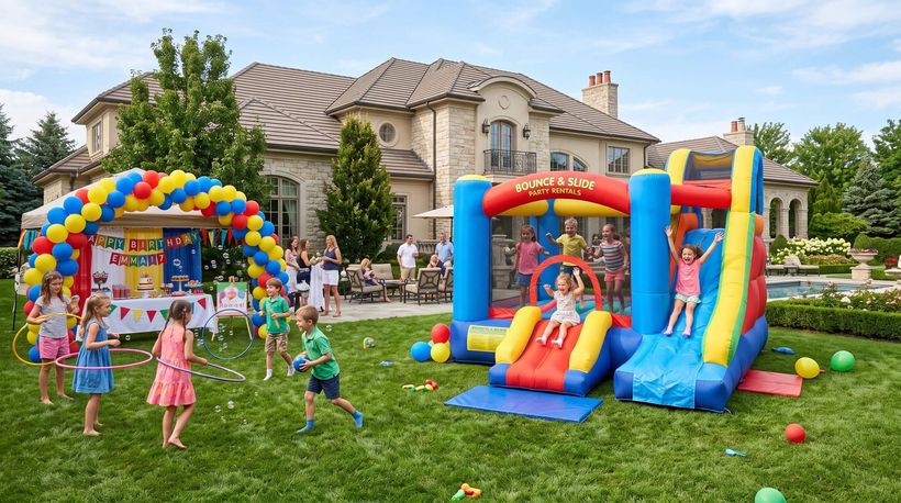 kids playing and enjoying rented party games
