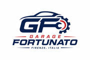 Logo Garage Fortunato con GF blu, ingranaggio rosso e scritta &ldquo;Firenze, Italia&rdquo;
