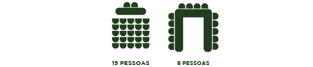 Duas configurações de pessoas: uma para 18 e outra para 6. Ambas as configurações são verde-escuras.
