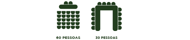 Diagrama de duas disposições de assentos: uma para 60 pessoas e outra para 30.