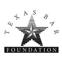 A black and white logo for the texas bar foundation Texas Bar Foundation logo: white text
