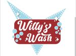 A red and blue logo for willy 's wash