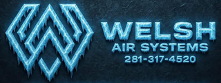 Blue &ldquo;Welsh Air Systems&rdquo; logo with phone number 281-317-4520