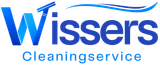 Het blauwe logo van Wissers Cleaningservice met een gestileerde zwaai en vetgedrukte tekst.