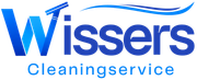 Het blauwe logo van Wissers Cleaningservice met een gestileerde zwaai en vetgedrukte tekst.