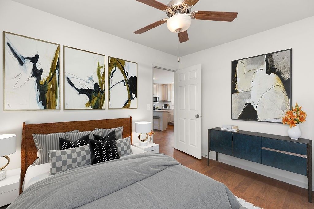 university corner staged bedroom