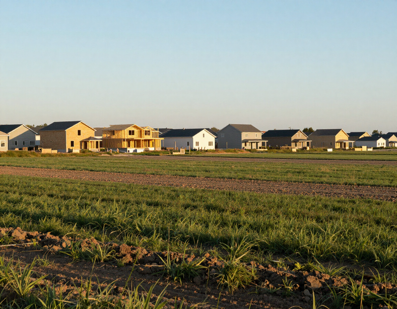 Farmland at the edge of a growing town