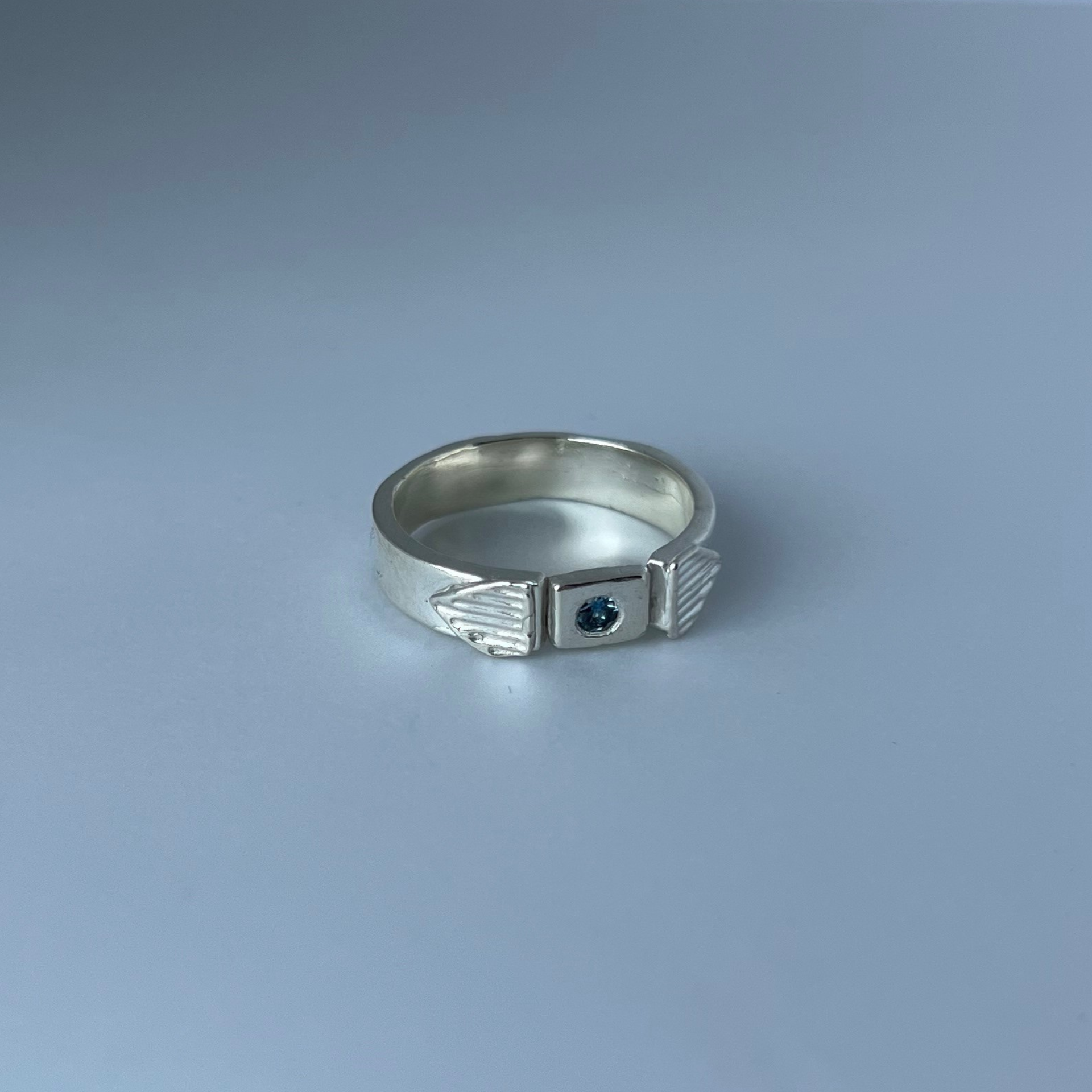 The Cat's Meow Ring with Sapphire gemstone, Wild Sunflower Silver Handmade Jewelry