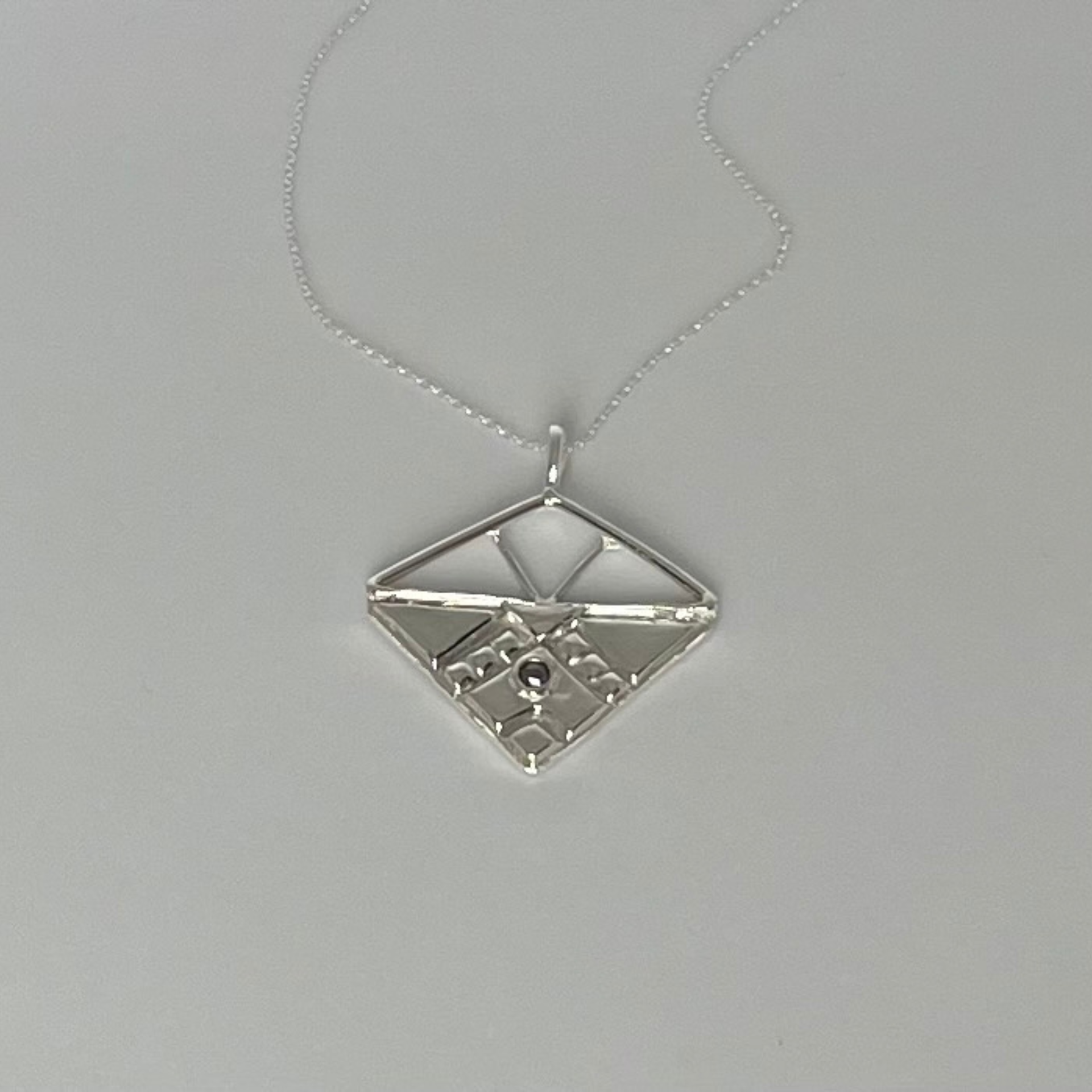 Flapper Pendant with Salt and Pepper Diamond, Wild Sunflower Silver Handmade Jewelry