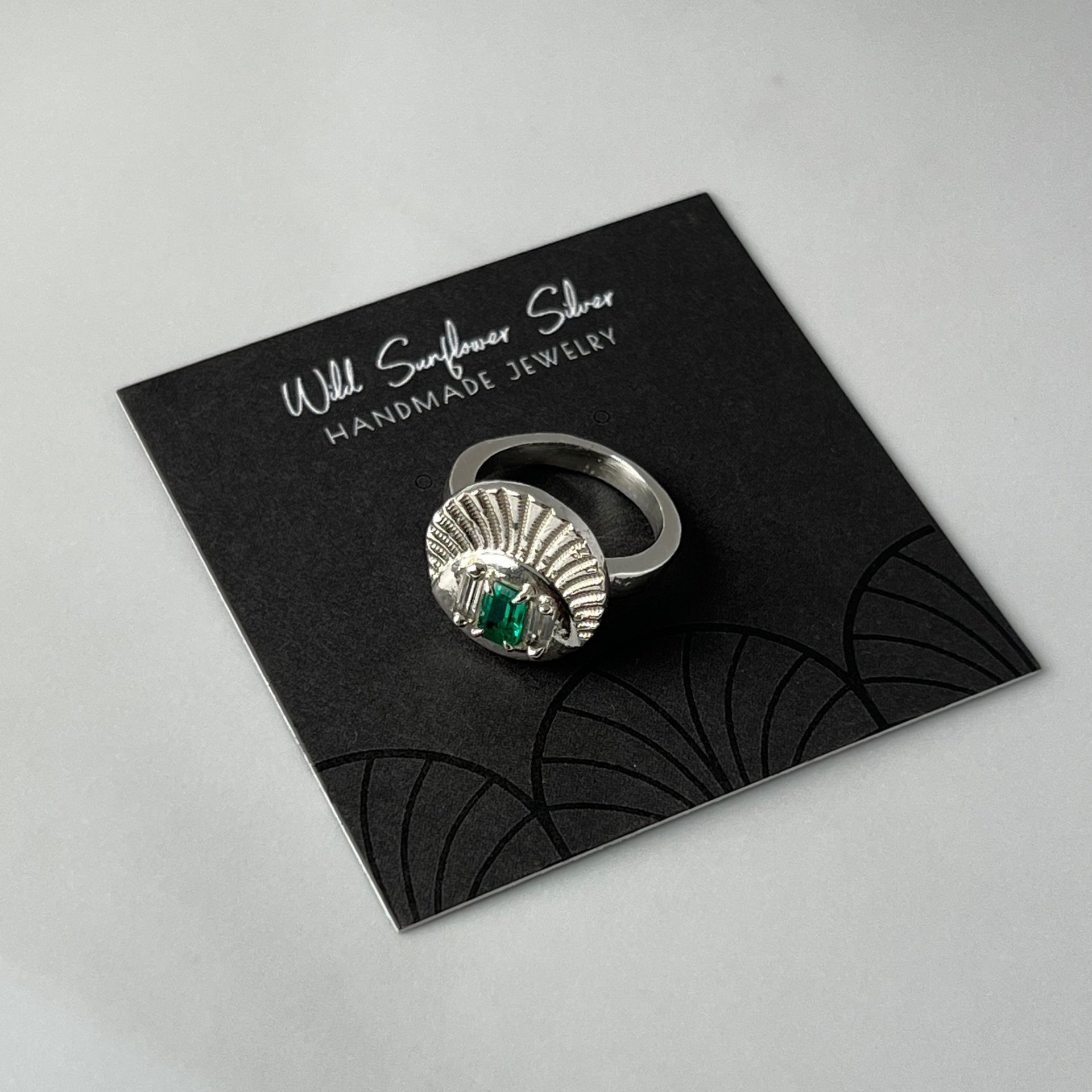 Lola Gene Ring with Moissanite and Emerald gemstones
