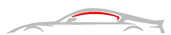 Silhouette of a car, with a red arc above the window, in shades of gray.