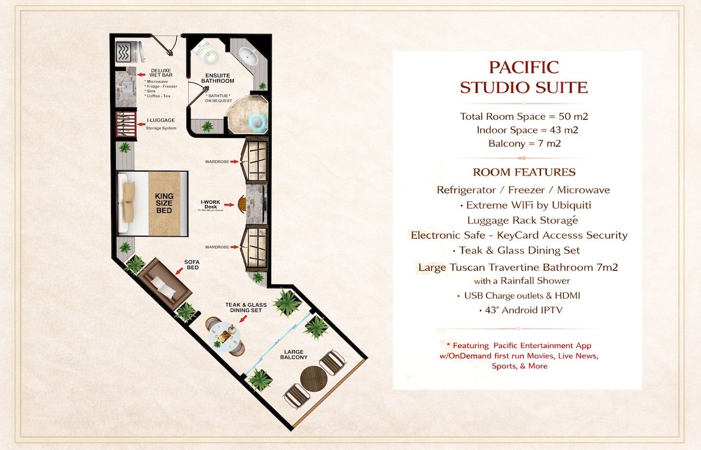 A floor plan of a pacific studio suite