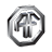 Silver logo: octagon shape surrounds a central design resembling an arrow.