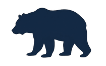 Dark blue silhouette of a standing bear facing left