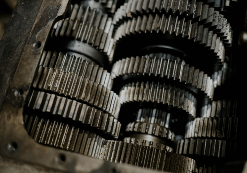 Close-up of transmission gears inside a vehicle transmission