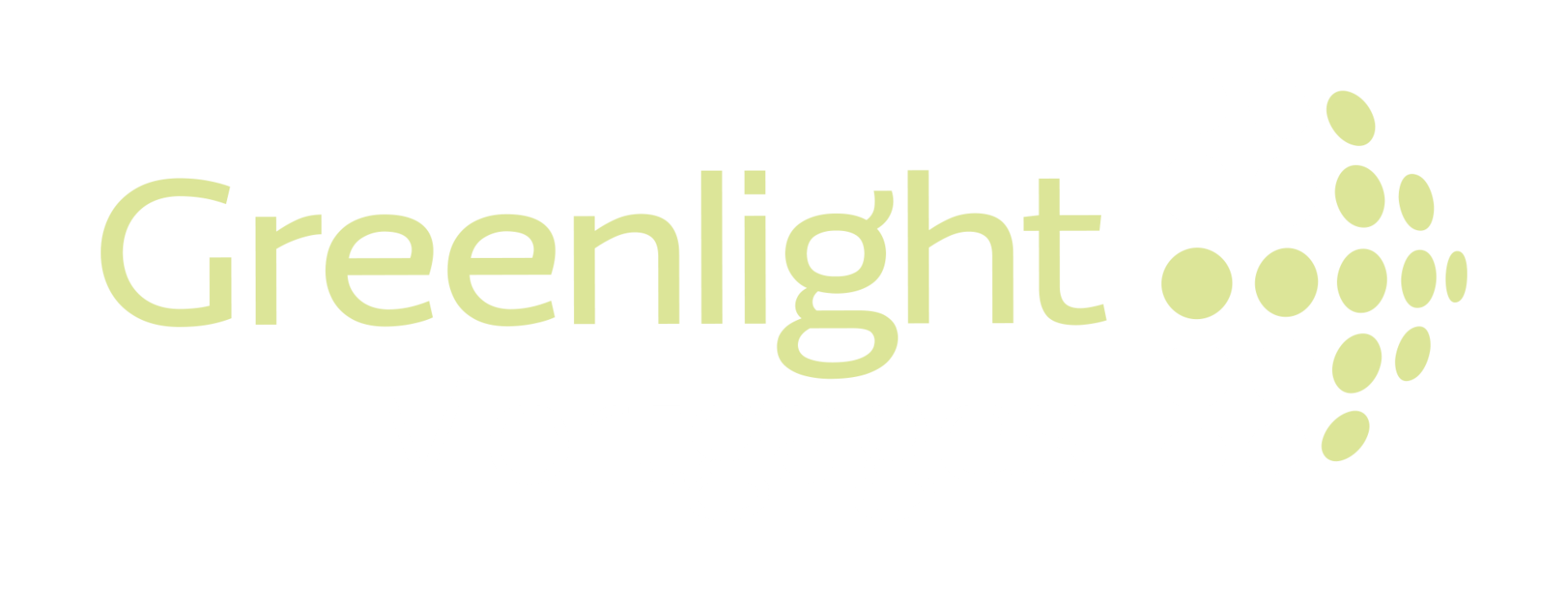 Greenlight logo in light green text with a dotted arrow mark on white background