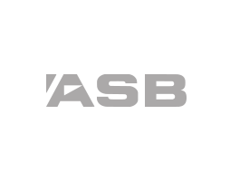 Gray stylized “ASB” logo on a white background