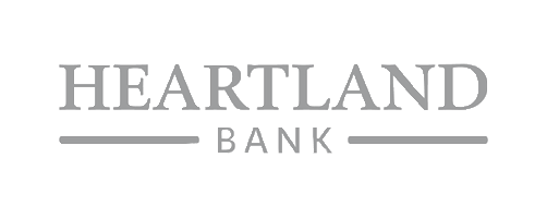 Heartland Bank logo in gray text with horizontal lines on a white background