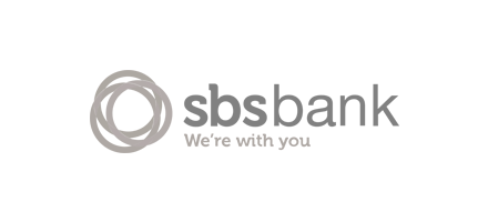 SBS Bank logo in gray with the slogan “We’re with you”