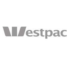 Westpac logo in gray on a white background