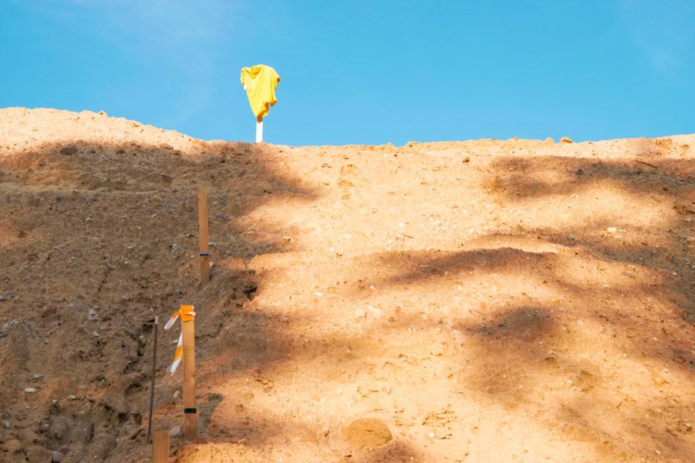 A Yellow Flag Is Sitting on Top of A Sandy Hill — Hager Surveying In Burleigh Heads, QLD