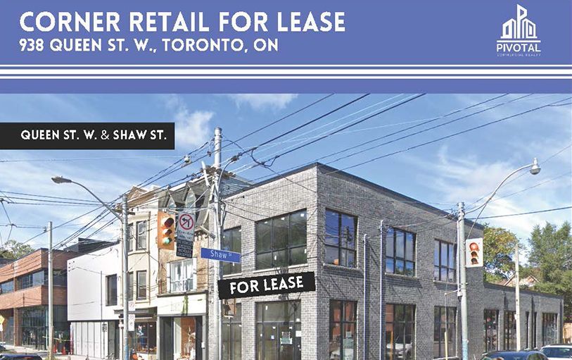 A corner brick retail building in Toronto with a 
