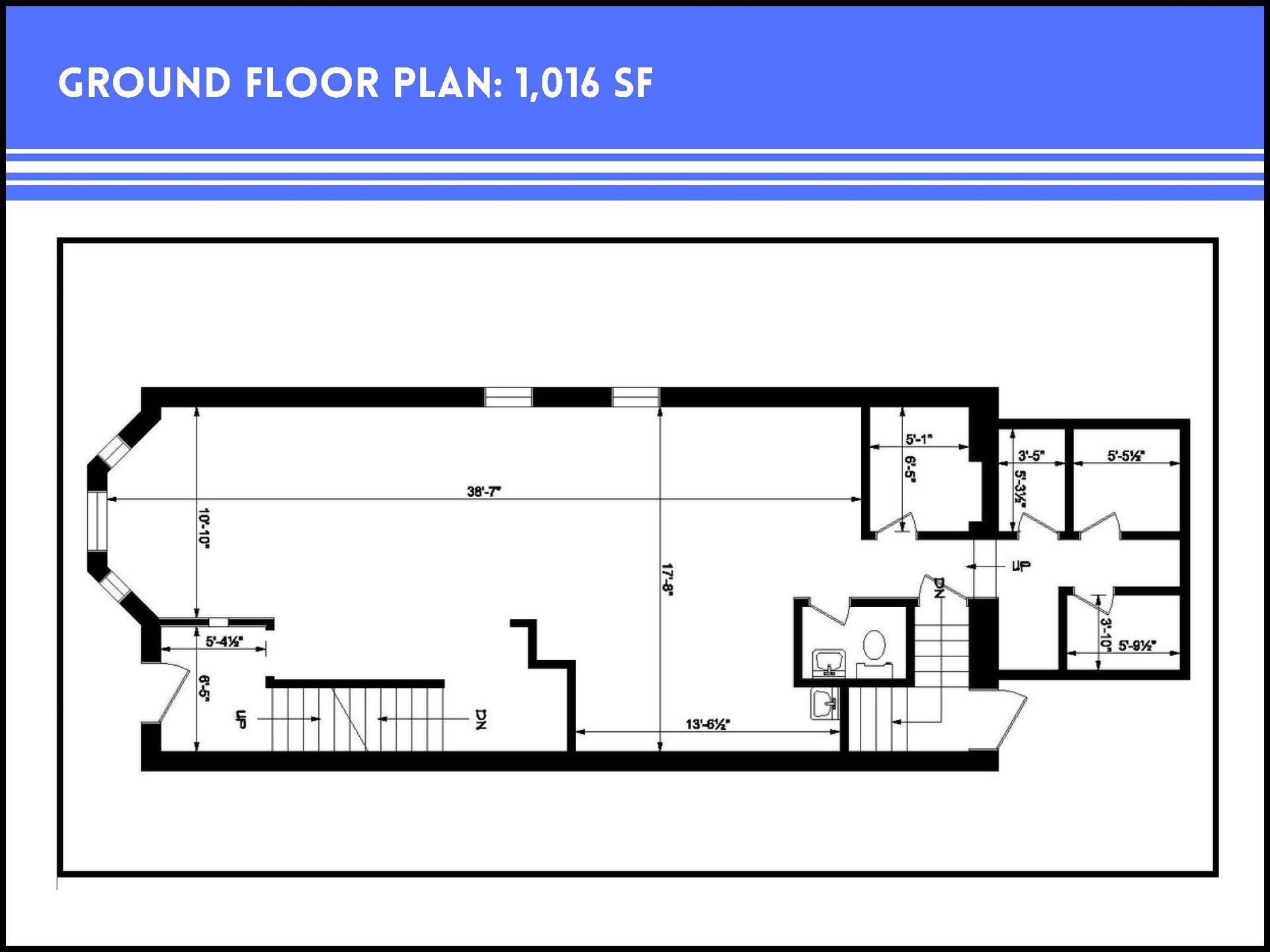 Ground floor plan architectural drawing labeled 1,016 square feet showing walls, rooms, and staircase layout.