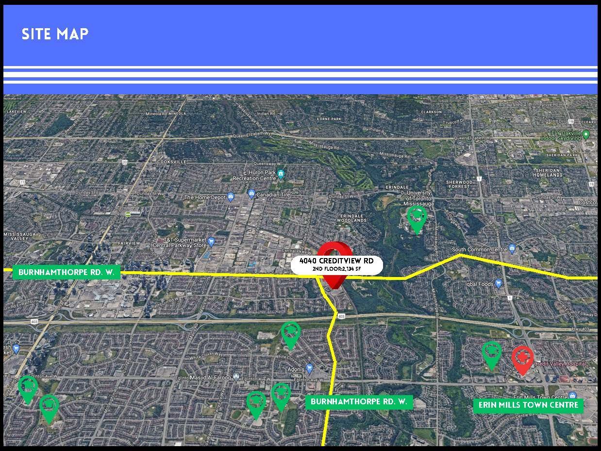 Aerial site map showing location markers and road layouts, highlighting a key site in red over a dense residential area.