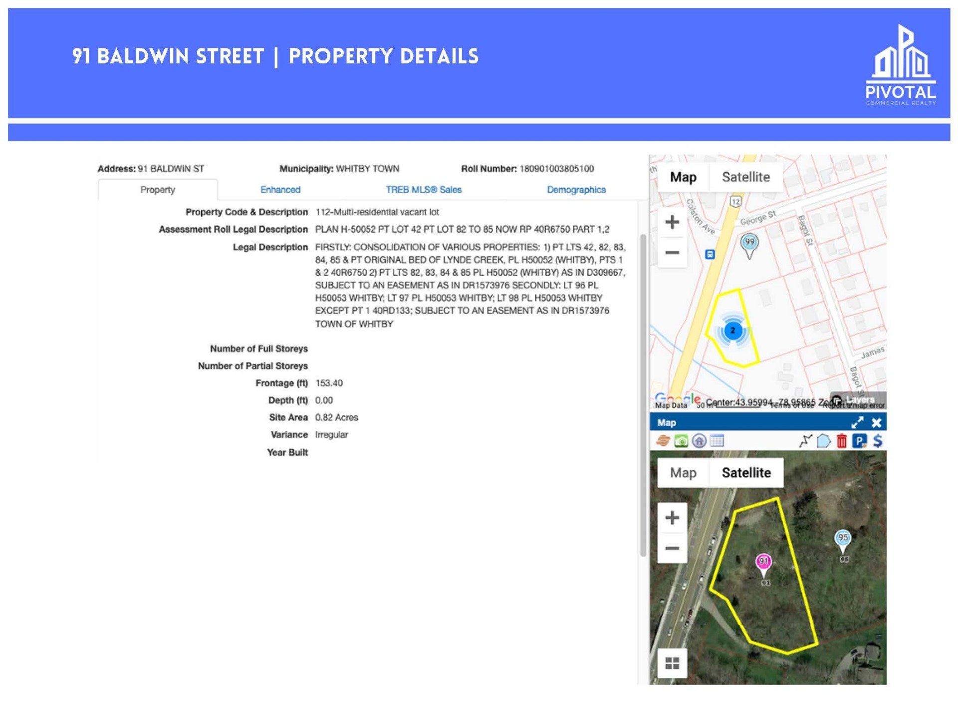 Property details for 71 Baldwin Street, including assessment data, map and satellite views of the land plot.