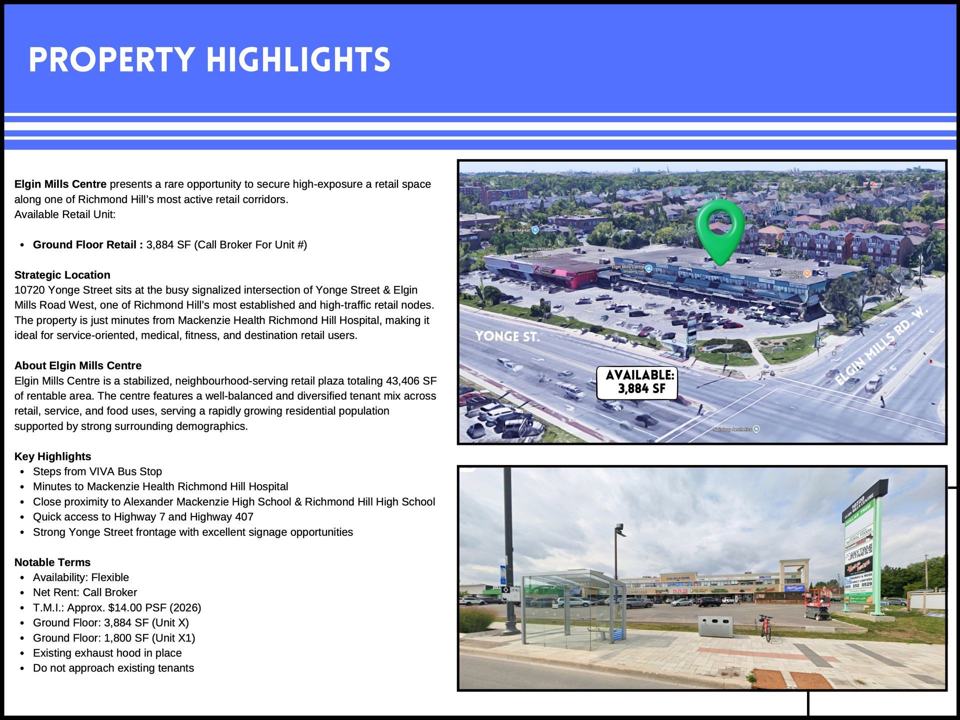 Property listing for Apple Mills Centre featuring location details, photos of the plaza, and site highlights.