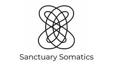 Logo for Sanctuary Somatics: Intertwined, symmetrical black lines form an abstract, stylized figure eight shape.