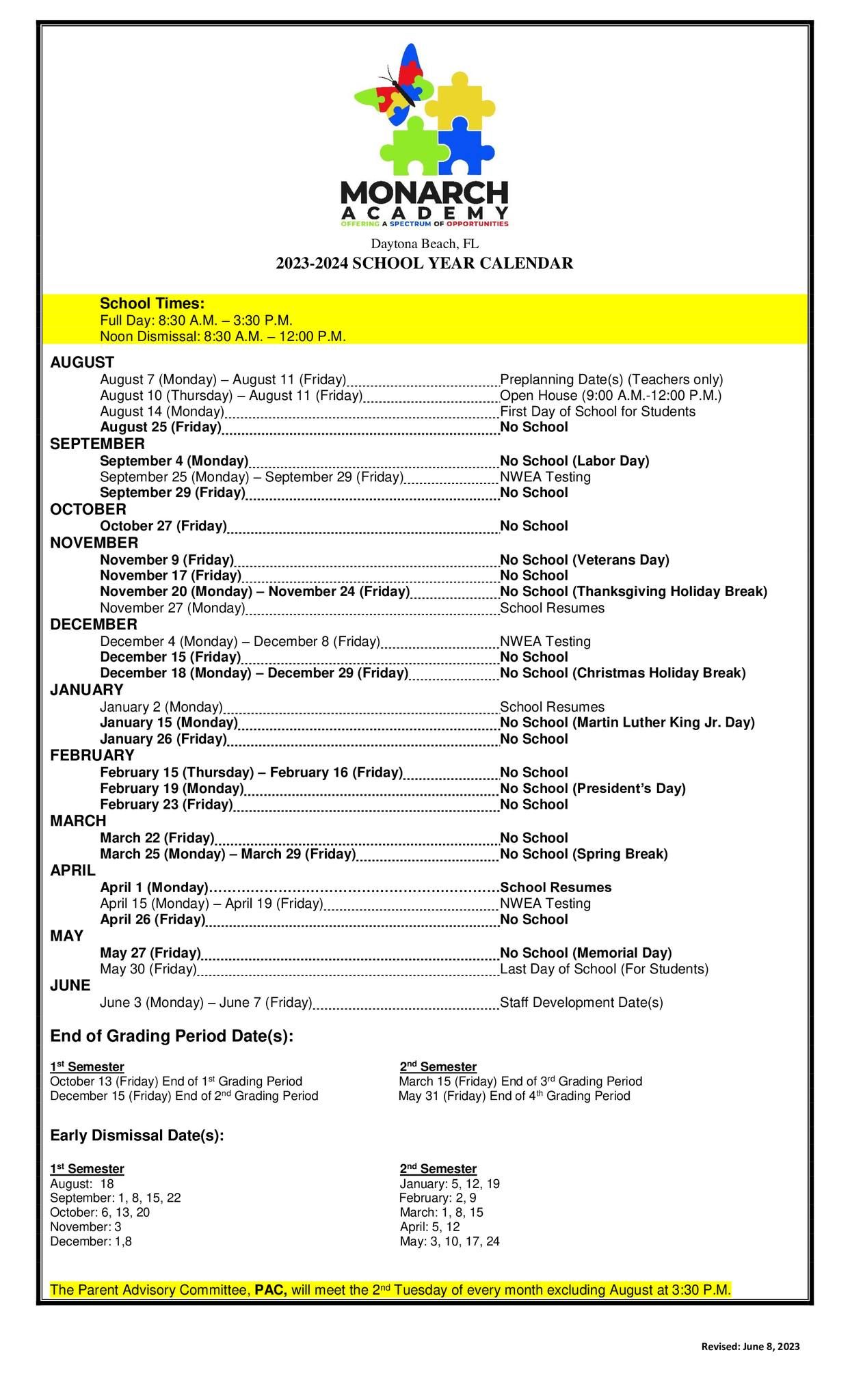 Events & Calendar Daytona Beach, FL Monarch Academy