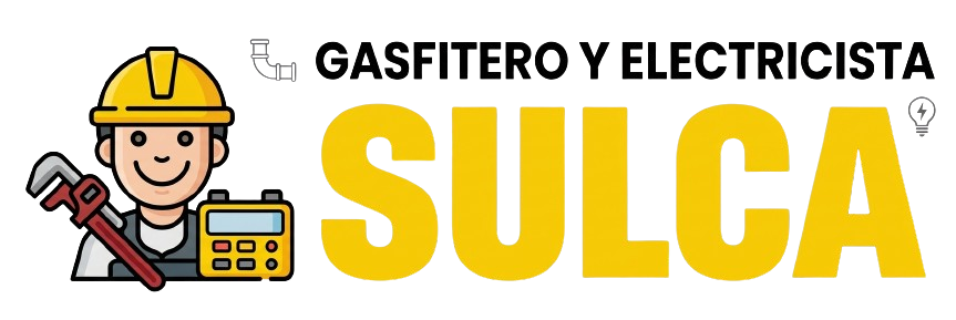 Logo de Sulca: gasfitero y electricista, con caricatura de técnico con casco y herramientas en amarillo y negro.