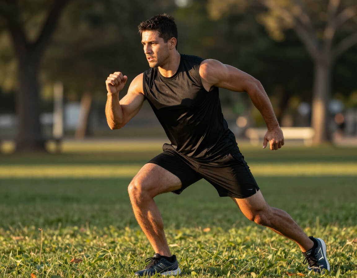 Tim demonstrating a training movement outdoors