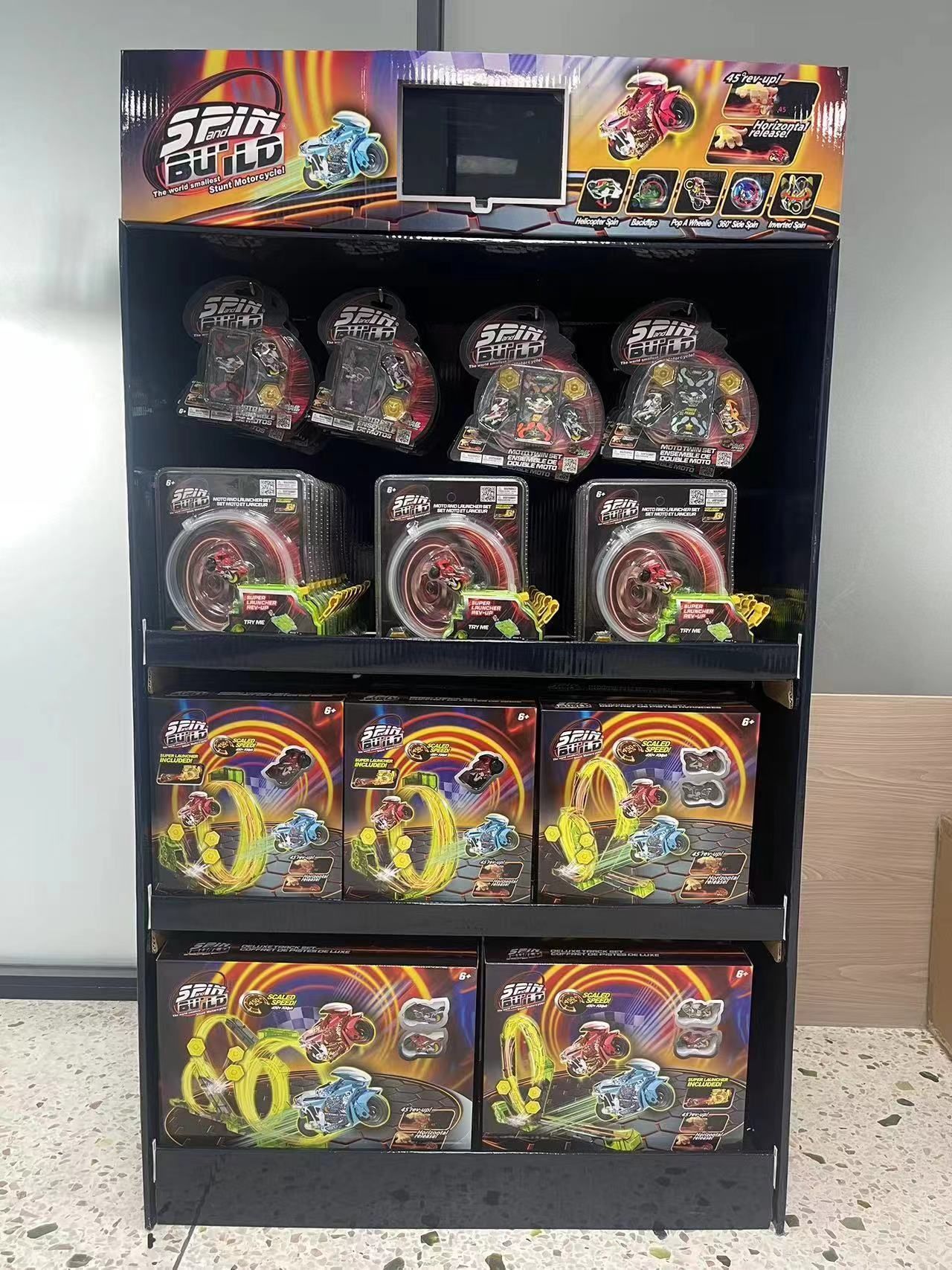 FULL DISPLAY WITH 15' DVD PLAYER; WITH 4 LEVEL OF PRODUCT FILL IN SHELF