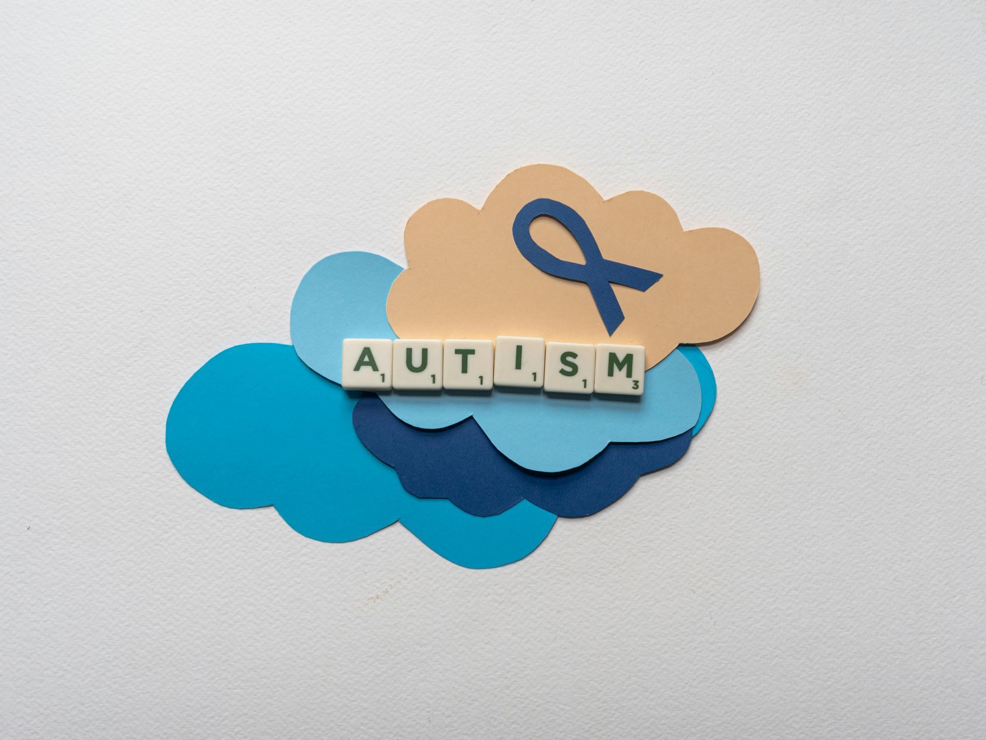 Blue ribbon over the word