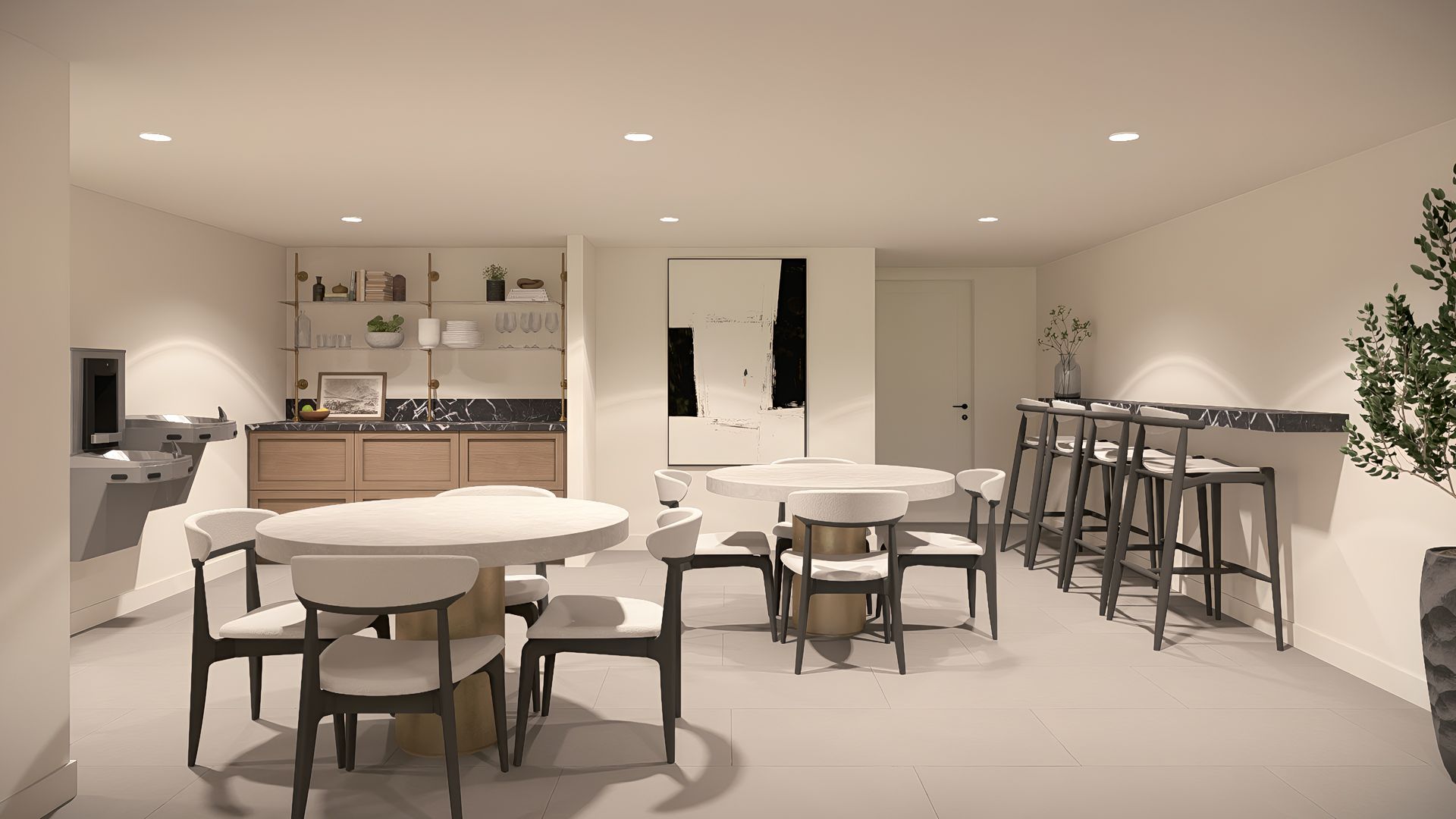 Bright onsite café space featuring modern seating and a welcoming atmosphere