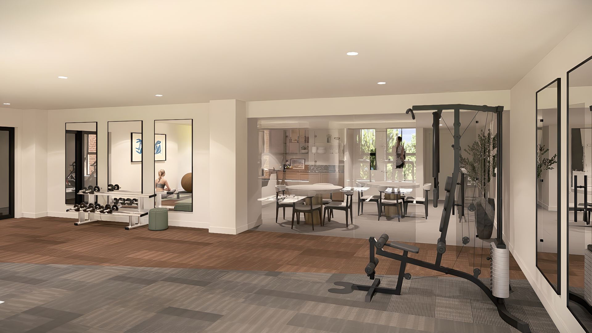 Onsite fitness center with modern cardio and strength training equipment